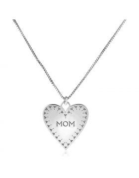 Sterling Silver Heart Mom Necklace-18''
