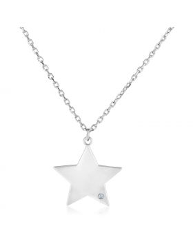 Sterling Silver 18 inch Necklace with Star Pendant with Diamond-18''