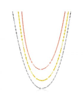 Sterling Silver Three Toned Three Strand Polished Chain Necklace-36''