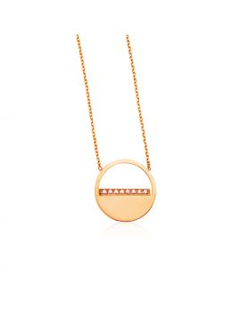 14k Rose Gold Circle Necklace with Diamonds-18''
