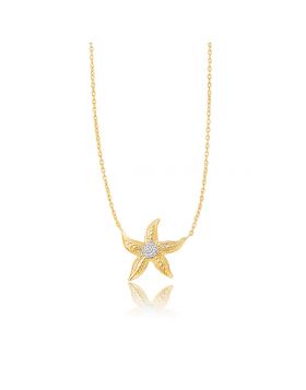 14k Two-Tone Gold Sea Life Starfish Necklace-18''