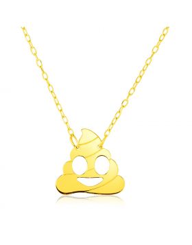 14k Yellow Gold Necklace with Poop Emoji Symbol-16''