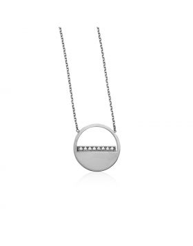 14k White Gold Circle Necklace with Diamonds-18''