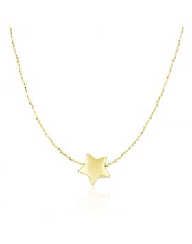 14k Yellow Gold Necklace with Shiny Puffed Sliding Star Charm-18''