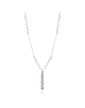 Sterling Silver 24 inch Leaf Motif Tasseled Lariat Necklace-24''