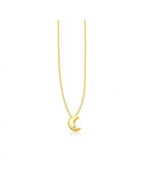 14k Yellow Gold Polished Moon Necklace with Diamond-18''
