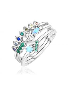 Sterling Silver Three Piece Stackable Set with Blue and Green Cubic Zirconias-7