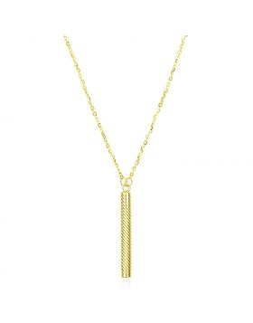 14k Yellow Gold Textured Cylinder Pendant Chain Necklace-18''