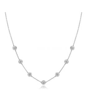 14k White Gold Necklace with Crystal Embellished Sphere Stations-18''