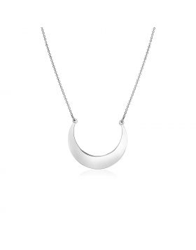 Sterling Silver Polished Crescent Moon Necklace-18''