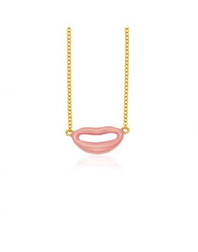 14k Yellow Gold with Enamel Rose Lips Necklace-18''