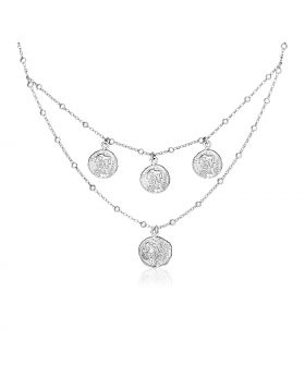 Sterling Silver 18 inch Two Strand Necklace with Roman Coins-18''