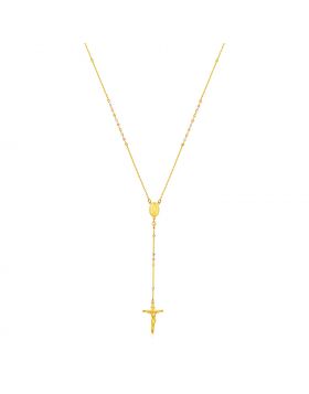 14k Tri Color Gold Rosary Style Necklace-24''