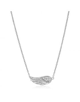 Sterling Silver Textured Angel Wing Necklace-18''
