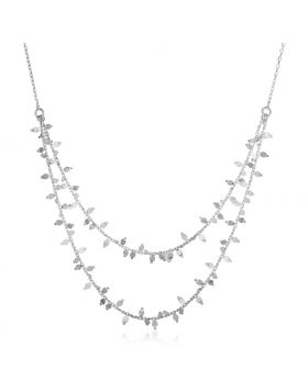 Sterling Silver 18 inch Leaf Motif Double Chain Necklace-18''