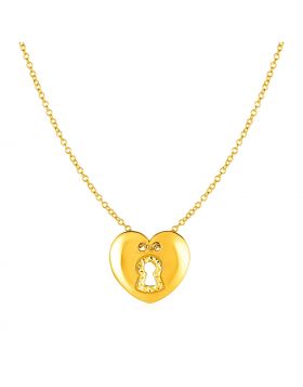 14k Yellow Gold Necklace with Heart Lock Pendant-18''