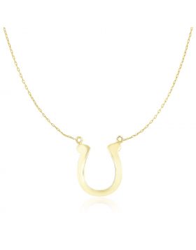 14k Yellow Gold Chain Necklace with Polished Horseshoe Charm-18''