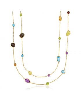 14k Yellow Gold Double Layer Multi Gem Necklace-30''