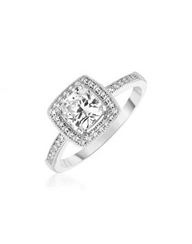 Sterling Silver Square Halo Ring with Cubic Zirconias-6
