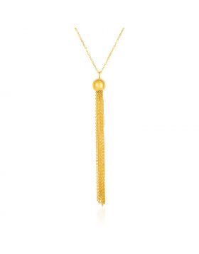 14k Yellow Gold Ball and Multi-Strand Tassel Necklace-18''
