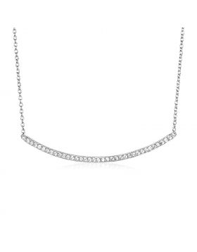Sterling Silver Curved Bar Necklace with Cubic Zirconias-18''