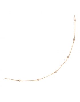 14k Rose Gold Station Necklace with Round Diamonds-18''