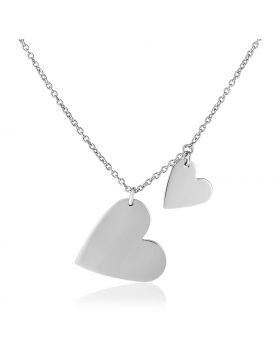 Sterling Silver 18 inch Necklace with Two Polished Hearts-18''