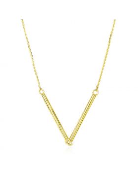 14k Yellow Gold Chain Necklace with Two Connected Thin Bar Pendant-18''