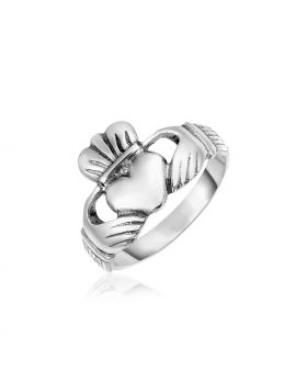 Sterling Silver Wide Polished Claddagh Ring-5