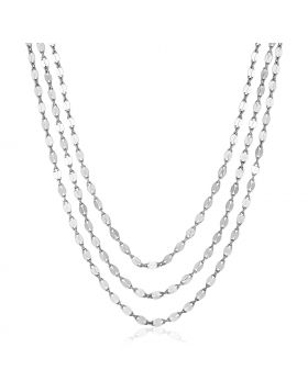 Sterling Silver 16 inch Three Strand Necklace with Polished Ovals-16''