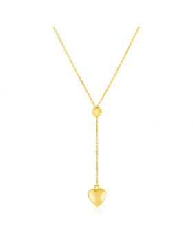 14k Yellow Gold Lariat Style Necklace with Heart-18''