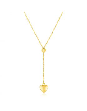 14k Yellow Gold Lariat Style Necklace with Heart-18''