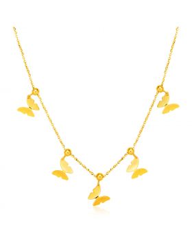 14k Yellow Gold 18 inch Necklace with Polished Butterfly Pendants-18''