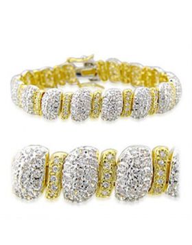 32017-7 - Brass Gold+Rhodium Bracelet AAA Grade CZ Clear