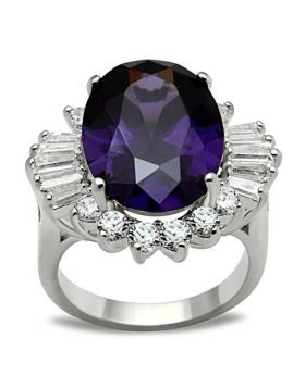 SS001-10 - 925 Sterling Silver Silver Ring AAA Grade CZ Amethyst