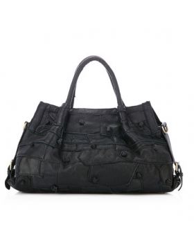Women Genuine Leather Contrast Color Patchwork Handbags