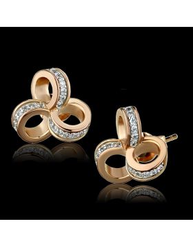 TS513 - 925 Sterling Silver Rose Gold + Rhodium Earrings AAA Grade CZ Clear
