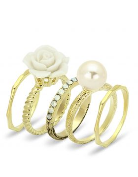 LO3008-5 - Brass Gold Ring Synthetic White
