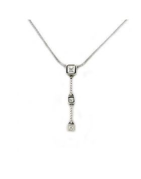 LOAS1314-16 - 925 Sterling Silver Rhodium Chain Pendant AAA Grade CZ Clear