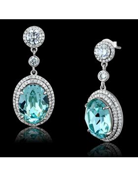 Earrings,925 Sterling Silver,Rhodium,Top Grade Crystal,Sea Blue