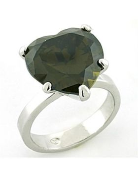 LOAS766-5 - 925 Sterling Silver Rhodium Ring AAA Grade CZ Olivine color
