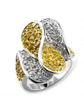 60118-6 - Brass Gold+Rhodium Ring AAA Grade CZ Topaz