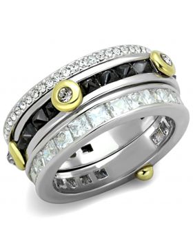 LO3287-6 - Brass Reverse Two-Tone Ring AAA Grade CZ Black Diamond