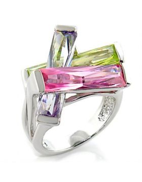 Ring Brass Rhodium AAA Grade CZ Multi Color