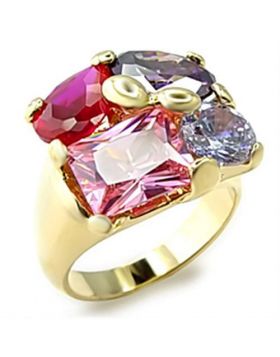 Ring Brass Gold AAA Grade CZ Multi Color