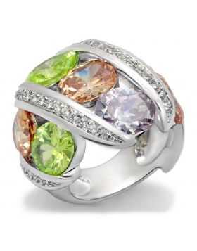 Ring Brass Rhodium AAA Grade CZ Multi Color