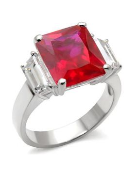 Ring 925 Sterling Silver High-Polished Synthetic Ruby Garnet