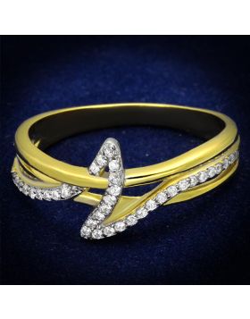 TS461-5 - 925 Sterling Silver Gold+Rhodium Ring AAA Grade CZ Clear