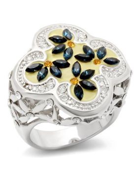 LOA940-5 - Brass Rhodium Ring Top Grade Crystal Multi Color