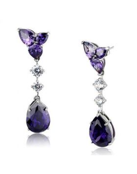 TK2144 - Stainless Steel High polished (no plating) Earrings AAA Grade CZ Amethyst